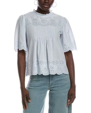 Madewell Embroidered Pintuck High Neck Top - Blue