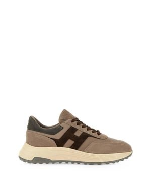 Hogan Taupe Suede Leather Low-Profile Sneakers - Brown