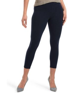 Hue Wide Waistband Blackout Cotton Capri Leggings - Blue