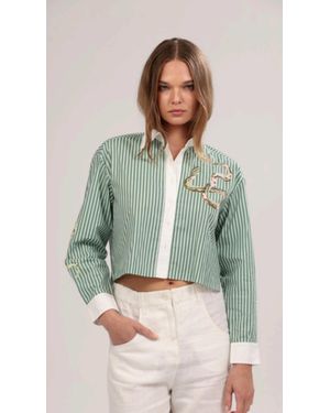 Las Sureñas Poplin Striped Snake Top - Green