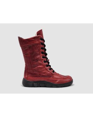 KCR Group Original Tall Thick Wool-Lined Zip-Up Leather Boots - Red