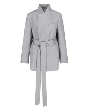 Sa Su Phi High Collar Textured Minimalist Jacket - Gray