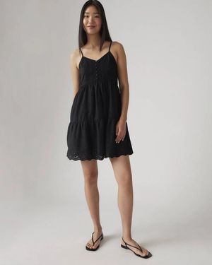Levi's Cora Mini Dress Cotton Eyelet Detail Tiered V-Neck Jax1868 - Black
