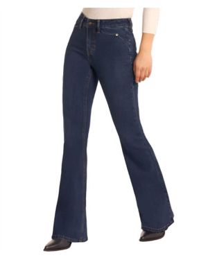 Rock & Roll Denim Scallop Detail Button Flare Jeans - Blue