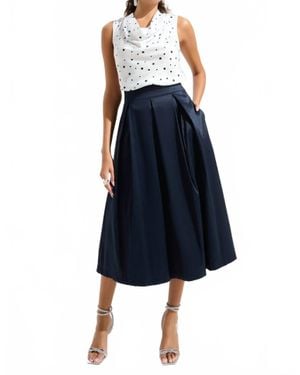 Joseph Ribkoff Stretch Taffeta Flared Skirt With Box Pleats - Blue