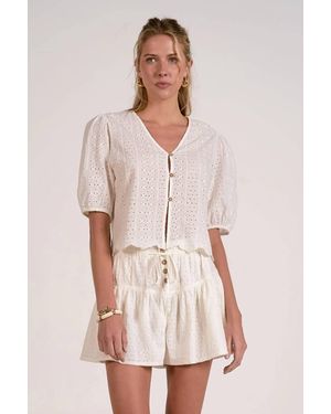 Elan Eyelet Button Up Top - Pink