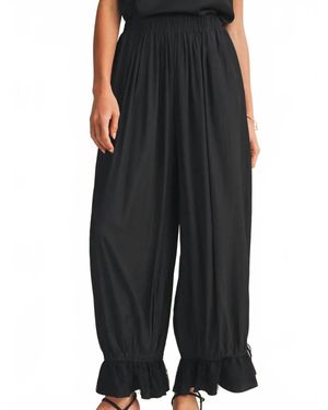 Mustard Seed Lace Trim Hem Poplin Pants - Black