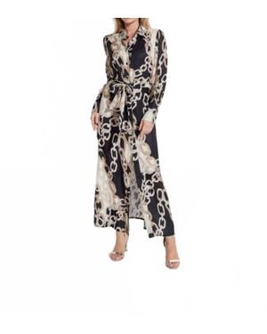 oolala Chain Pattern Button Front Maxi Dress - Black