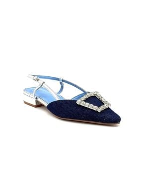 Exe' Low-Heeled Slide Sandals - Blue