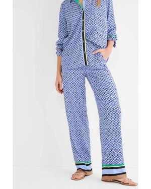 NIC+ZOE Mosaic Trimmed Lenox Wide Leg Pant - Blue