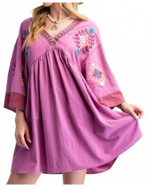 Easel Embroidered Mini Dress - Pink
