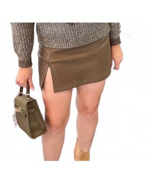 Anniewear Lily Vegan Faux Leather Side Slit Detail Skort - Brown