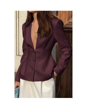 TRUEDAMES Solid Long Sleeve V Neck Button Fit Blazer - Purple