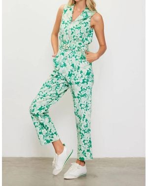 Skies Are Blue Lily Print Twill Sleeveless Jumpsuit - Green