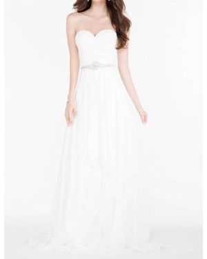 Alyce Paris Strapless Chiffon Flowy Gown - White