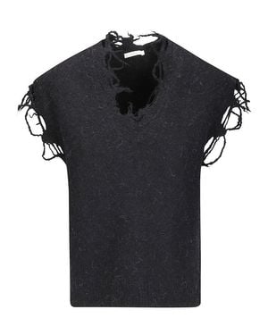 Haikure Distressed V-Neck Sleeveless Sweater - Black