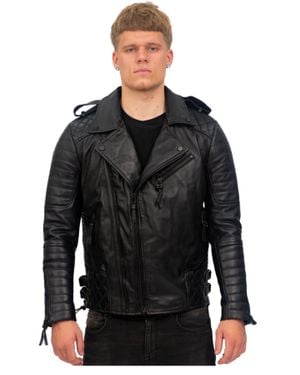 Infinity Leather Slim-Fit Double Zip Brando Biker Jacket-Cairo - Black