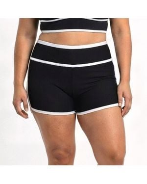 Calypsa Plus High Waisted Swim Shorts Two-Toned Collection - Black