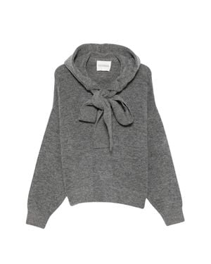Closed Bow Detail Knitted Sweater - Gray