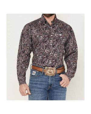 Cinch Long Sleeve Paisley Shirt - Brown