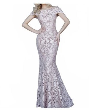 Jovani Off The Shoulder Lace Evening Dress - Purple