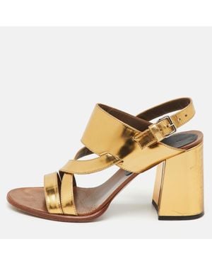Marni Metallic Leather Open Toe Block Heel Sandals - Natural