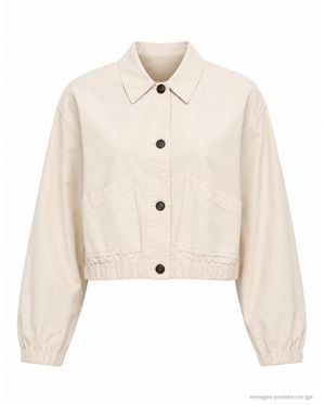 EAT DUST 673 Wheat Cropped Overshirt Cotton Shirt - Natural