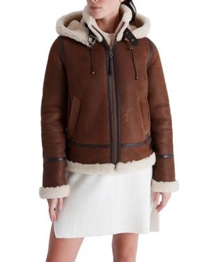 Bigardini Shearling Jacket With Plush Cream Lining And Hood - Brown