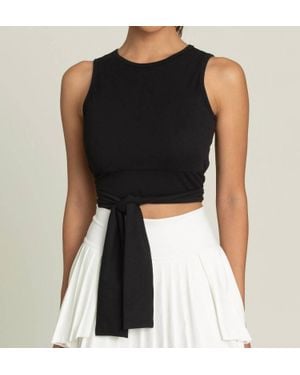 Gold Hinge Tie Wrap Around Yoga Top - Black