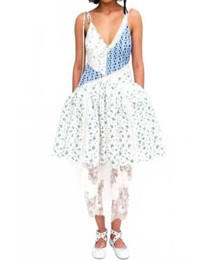 For Love & Lemons Colby Patchwork Midi Dress - Blue