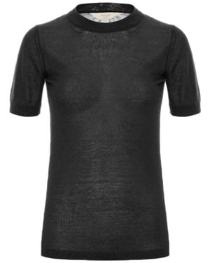Malo Short-Sleeved Cashmere Top With Classic Round Neckline - Black
