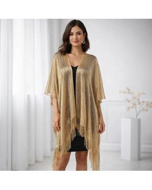 TRUEDAMES Lightweight Metallic Fringe Flowing Kimono Cover Up - Brown
