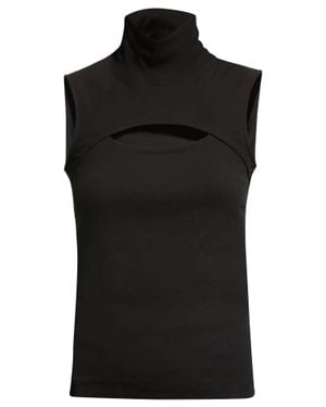 Rosetta Getty Sleevless Cutout Turtleneck Top - Black