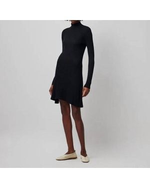ATM Modal Rib Long Sleeve Mock Neck Dress - Black