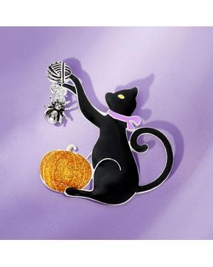 Fashnzfab Enamel Halloween Cat Spider Pumpkin Pin Brooch - Purple