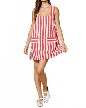 Lalavon Square Neck Summer Stripe Mini Dress - Red