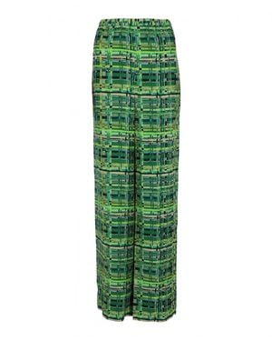Ferragamo Geo Silk Wide-Leg Pants - Green