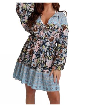 Saints & Hearts Printed Ruffle Dress - Blue