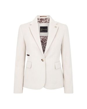 Oliver Tweed Infinity Leather Cream Tailored Fit Wool Blend Tweed Blazer - White