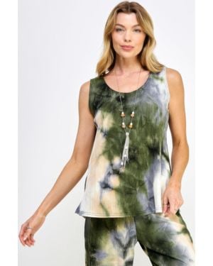 TRUEDAMES Andante Tie Dye Print Sleeveless Tank Top - Green