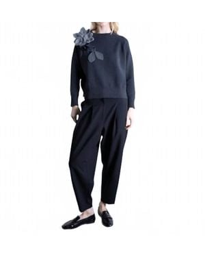 Psophia Pullover Sweater With Flowers - Blue