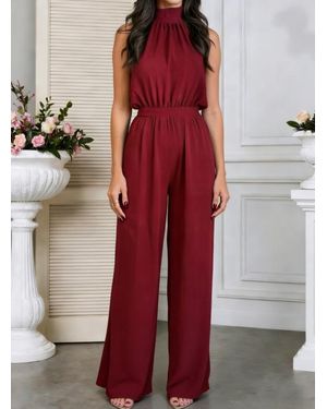 TRUEDAMES Summer Trendy Halter High-Waist Straight-Leg Jumpsuit - Red