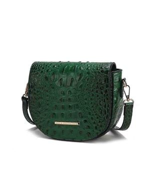 MKF Amalia Crossbody Bag Croc-Embossed Vegan Leather Shoulder Bag - Green