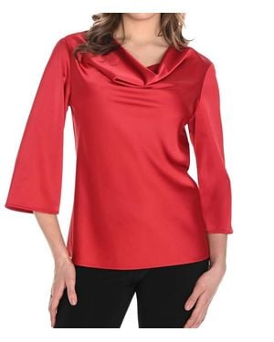FRANK LYMAN Holiday Drape Neck Blouse Top - Red