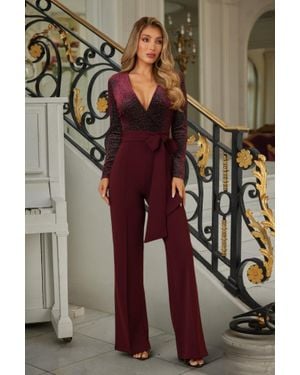 TRUEDAMES Velvet Top Fashion Jumpsuit - Pink