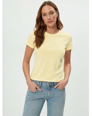 Michael Stars Jackie Raw Edge Short Sleeve Daily Crew Tee - Yellow