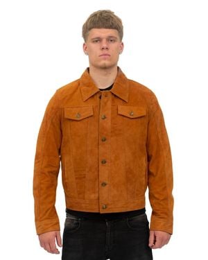 Infinity Leather Goat Suede Leather Trucker Jacket-Taraz - Brown