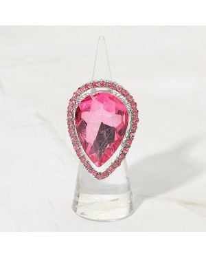 Fashnzfab Crystal Rhinestone Teardrop Stretch Cocktail Ring - Pink