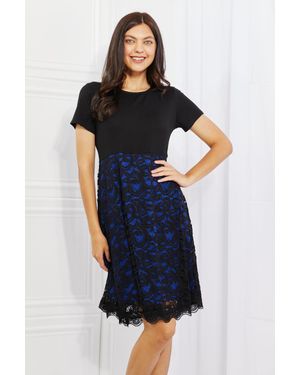 TRUEDAMES Yelete Full Size Contrasting Lace Midi Dress - Blue