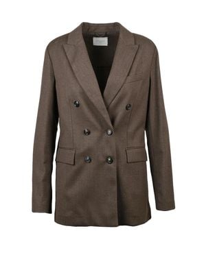 Circolo 1901 Double-Breasted Stretch Blazer With Notch Lapel And Flap Pockets - Brown